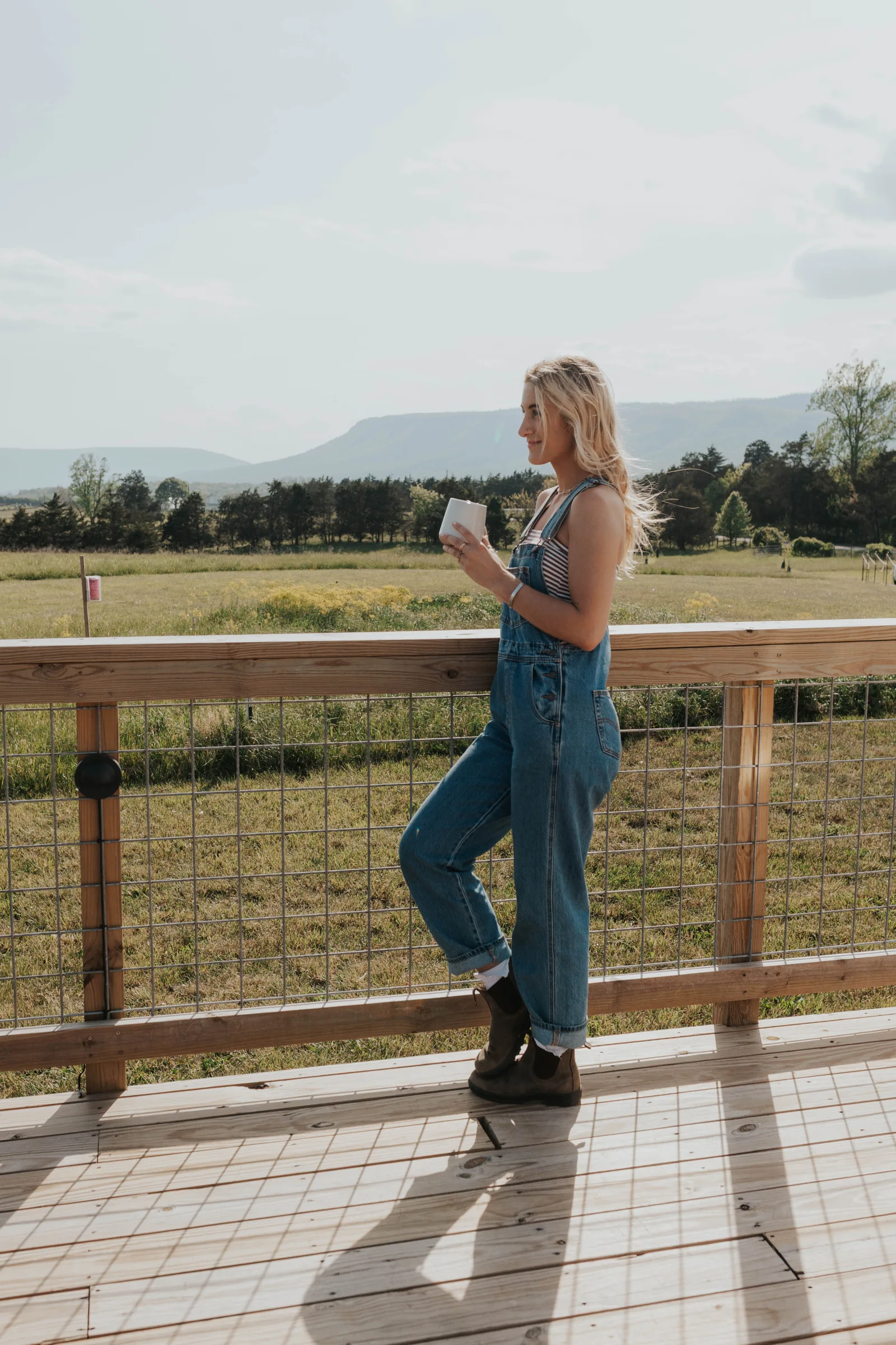 Guest relaxing on the deck overlooking the Shenandoah valley